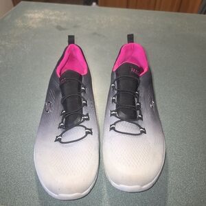 Womans 10 Wide Fit Black.grey.pink Memory Foam Slip On Sneakers